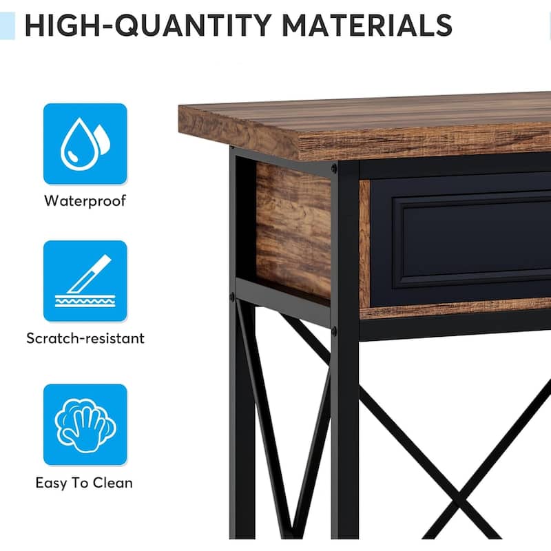 Farmhouse Console Table 71 Inch Wood Entryway Hallway Living Room Sofa Table with 3 Drawers and Bottom Shelf