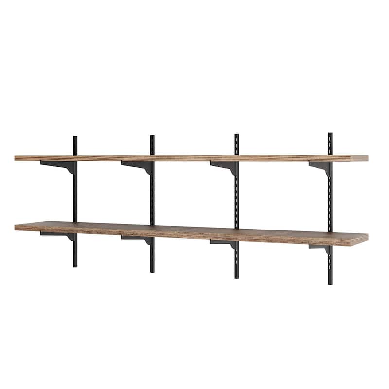 Wallniture Turin 60" Wall Mounted Shelves with Adjustable Brackets, 1" Thick Floating Shelves for Home Office Decor, 2,3,4 Tier