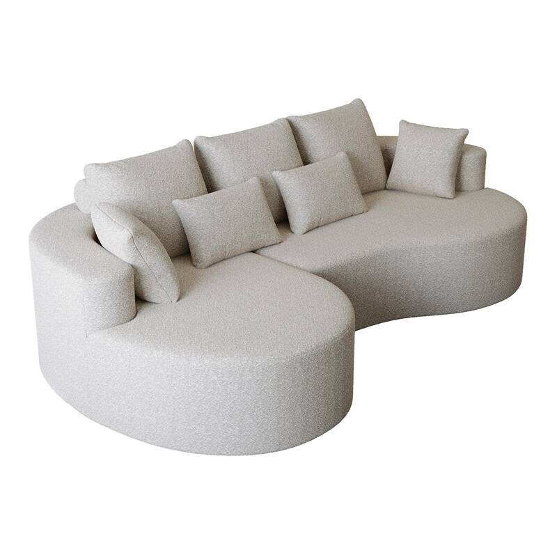 L-Shaped Curved Cloud Sectional Couch, Oversized Chenille Upholstered 4-Seater Sofa, Full Compressed Corner Sofa with 7 Pillows