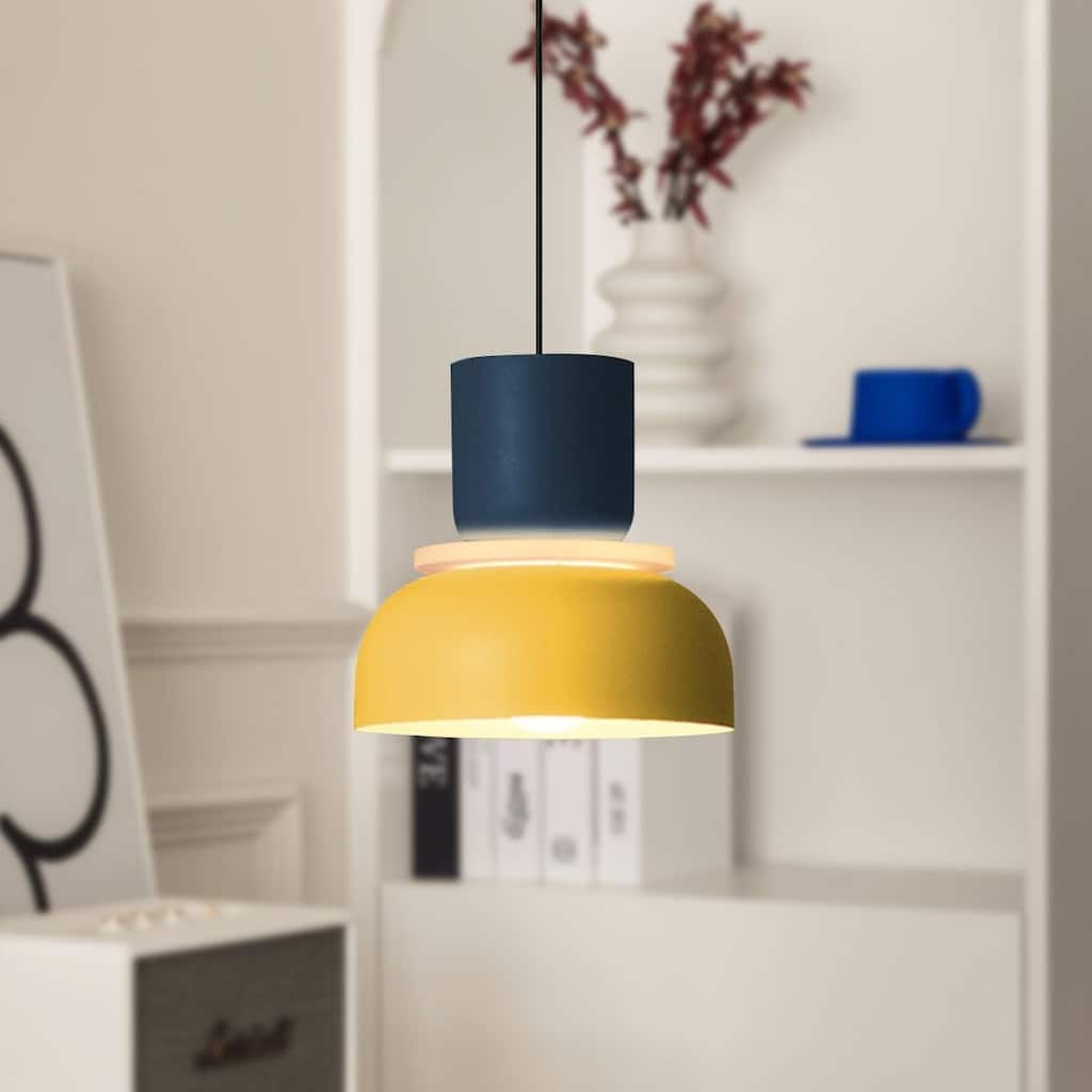 Industrial dining room light yellow and blue hanging light aluminum acrylic pendant light