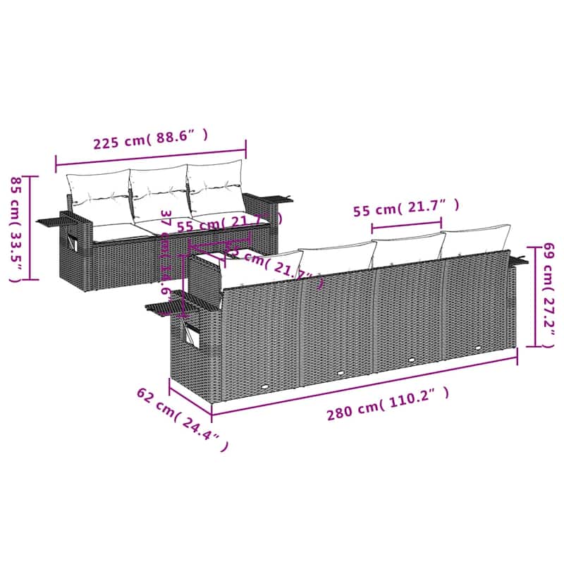 vidaXL Garden Sofa Set Black, Cream White - 21.7 x 21.7 x 14.6