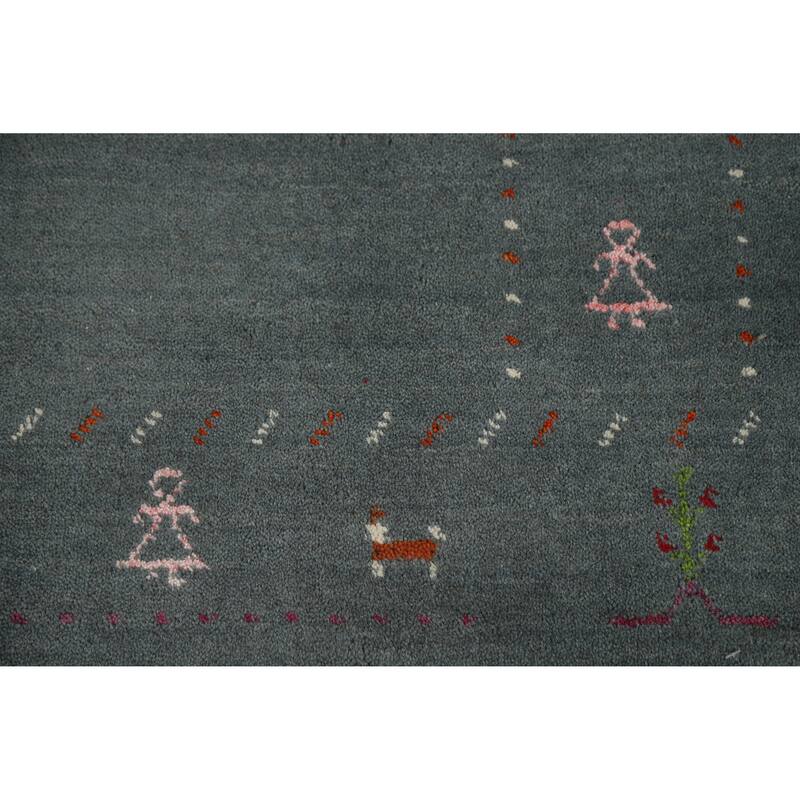 Hand Knotted Oriental 100% Wool Carpet Tribal Tribal Navy Blue & Blues Gabbeh Area Rug - 7' 8'' X 5' 0''