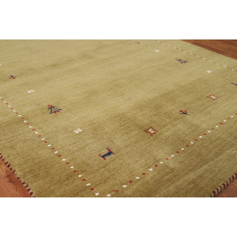 Green Gabbeh Oriental Rug Handmade Modern Wool Carpet - 3'11" x 5'11" - 3'11" x 5'11" - Green