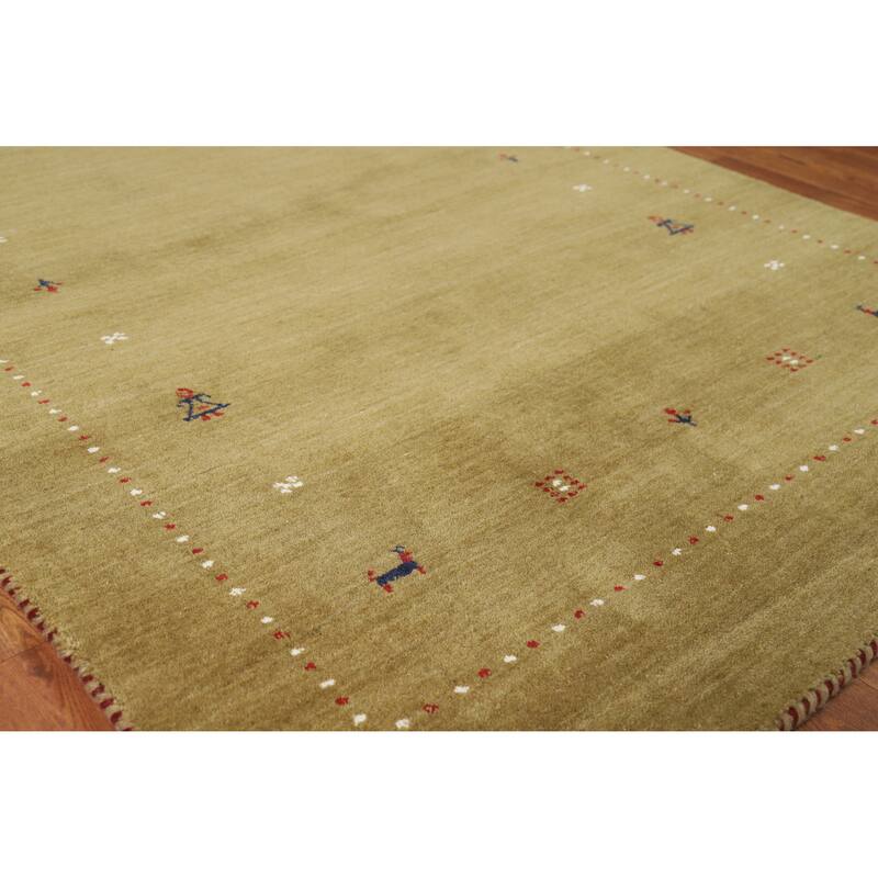 Hand Knotted Oriental 100% Wool Carpet Tribal Tribal Green Gabbeh Area Rug - 5' 11'' X 3' 11''