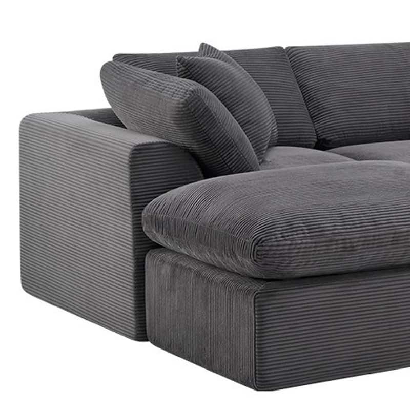 HomeRoots 138" Dark Gray Corduroy Modular Sofa With Ottoman And Toss Pillows