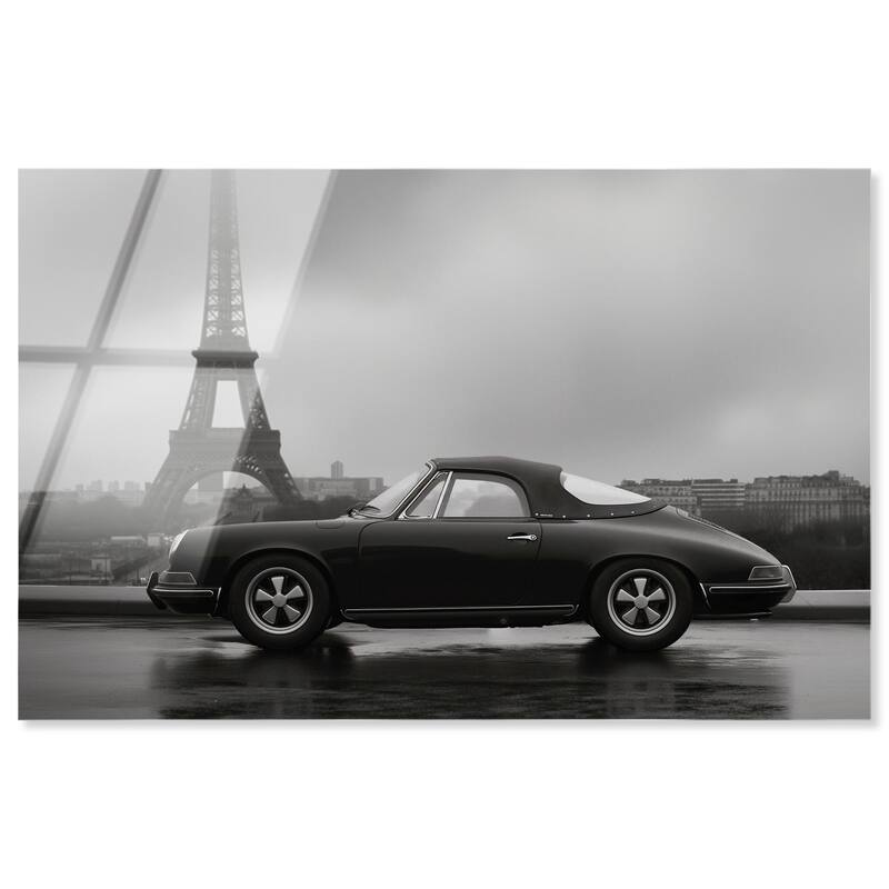 Classic Car and Eiffel Noir Acrylic by Art Remedy, Ready to Hang - 15" x 10"