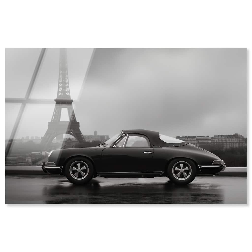 Classic Car and Eiffel Noir Acrylic by Art Remedy, Ready to Hang