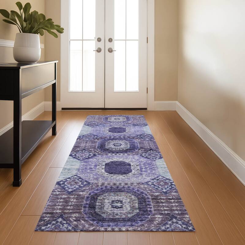 Premium Washable Super Soft Vintage Traditional Mayfield Rug - Purple - 2'3" x 7'6"