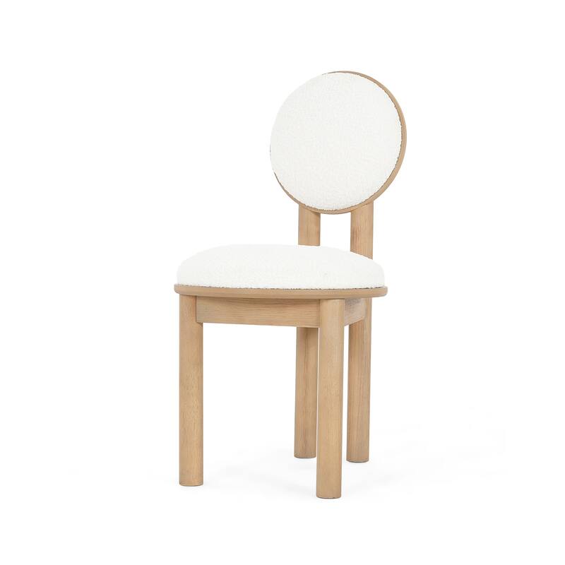 Set of 2 Polyester Beige Fabric Dining Chairs with Wooden Frame