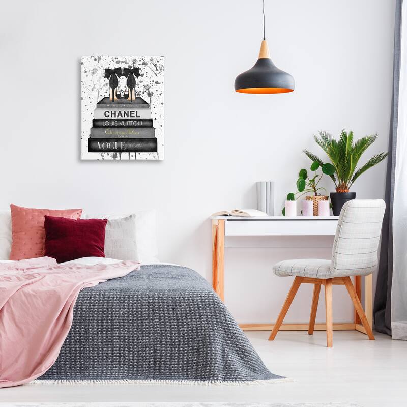 Stupell Glam Fashion Books w/ Bow Pumps Stretched Canvas Wall Art