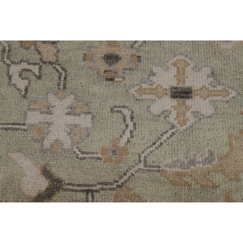 Green Ivory Oushak Indian Area Rug Hand-Knotted Wool Carpet - 8'1" x 10'1"