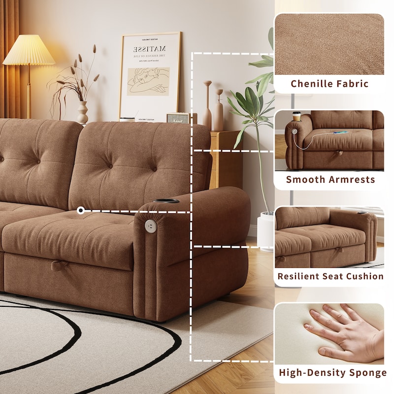 GDFStudio - Chenille Convertible 2-Seater 74" Sofa Bed