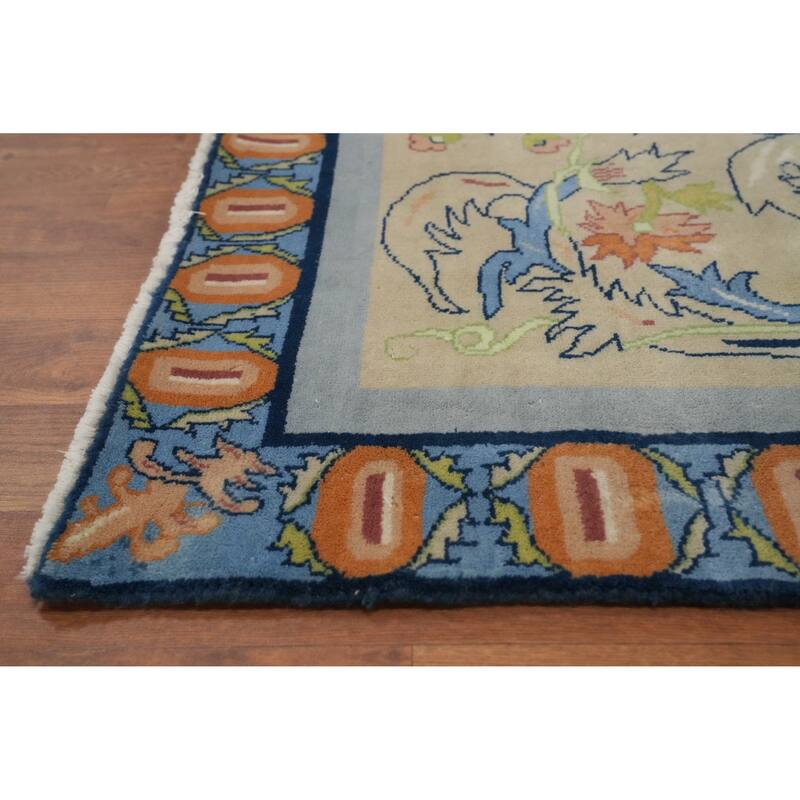Hand-knotted Traditional Wool Beige Geometric Oriental Area Rug - 11' 9'' X 8' 9''