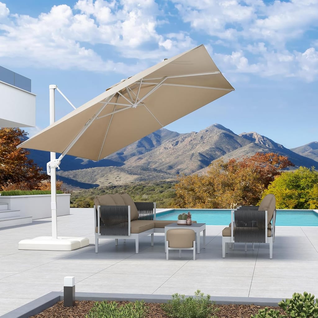 PURPLE LEAF 10 ft White Cantilever Patio Umbrella with 360 Degree Rotation With Base