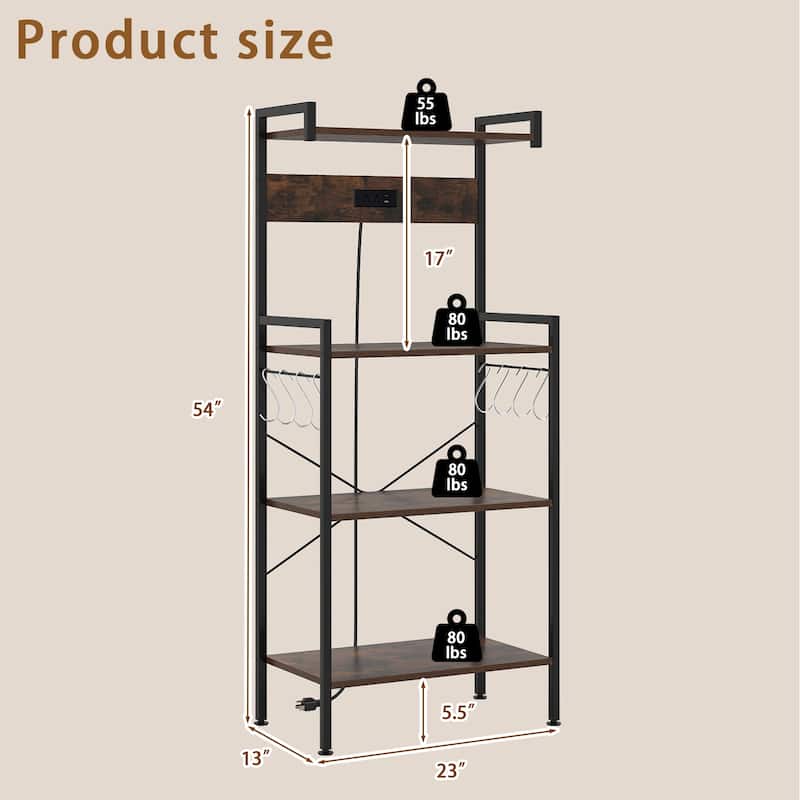 Gymax Kitchen Bakers Rack w/ Power Outlet 4 Tiers Coffee Bar Table w/