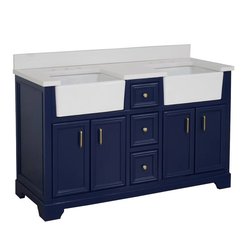 KitchenBathCollection Zelda 60" Double Farmhouse Vanity with Quartz Top