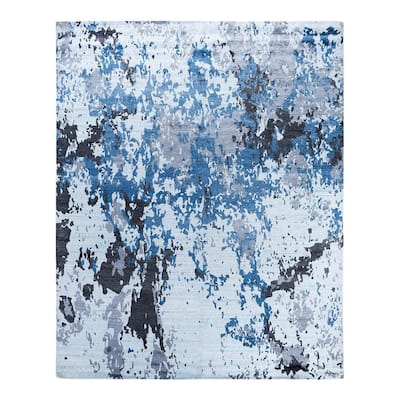 Modern One-of-a-Kind Hand-Knotted Area Rug, Blue - 8' 2" x 10' 2"