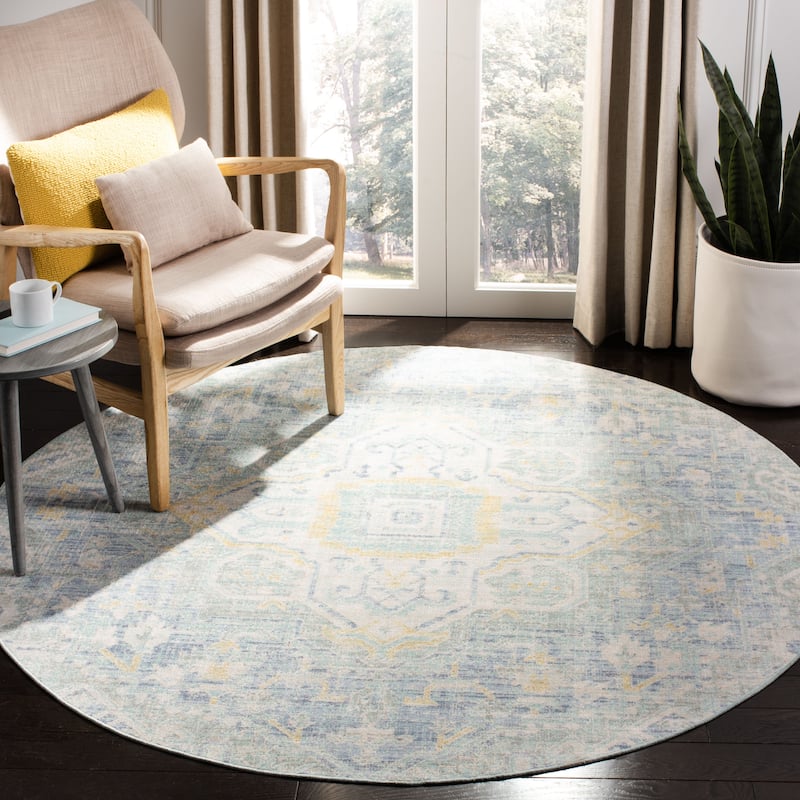 SAFAVIEH Windsor Heddy Shabby Chic Oriental Polyester Rug - 6' Round - Blue/Lime