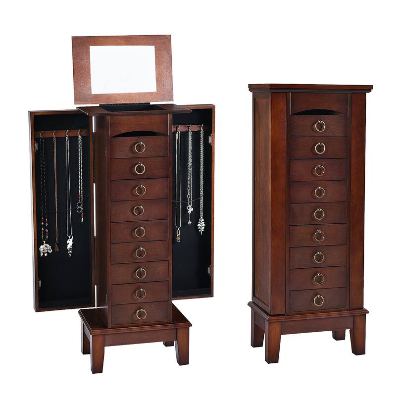 Gymax Jewelry Cabinet Armoire Wood Storage Box Chest Stand Organizer - 10.5'' X15.8''X 40''