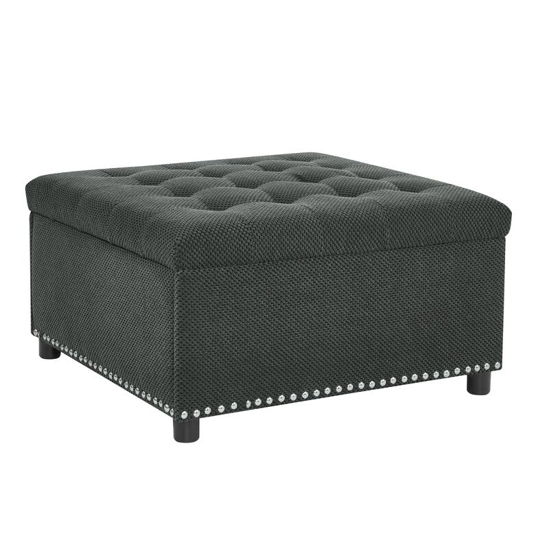 Storage Ottoman,Tufted Footstool, Nailhead Trim Ottoman, Square Storage Ottoman, Upholstered Coffee Table, Bedroom Storage