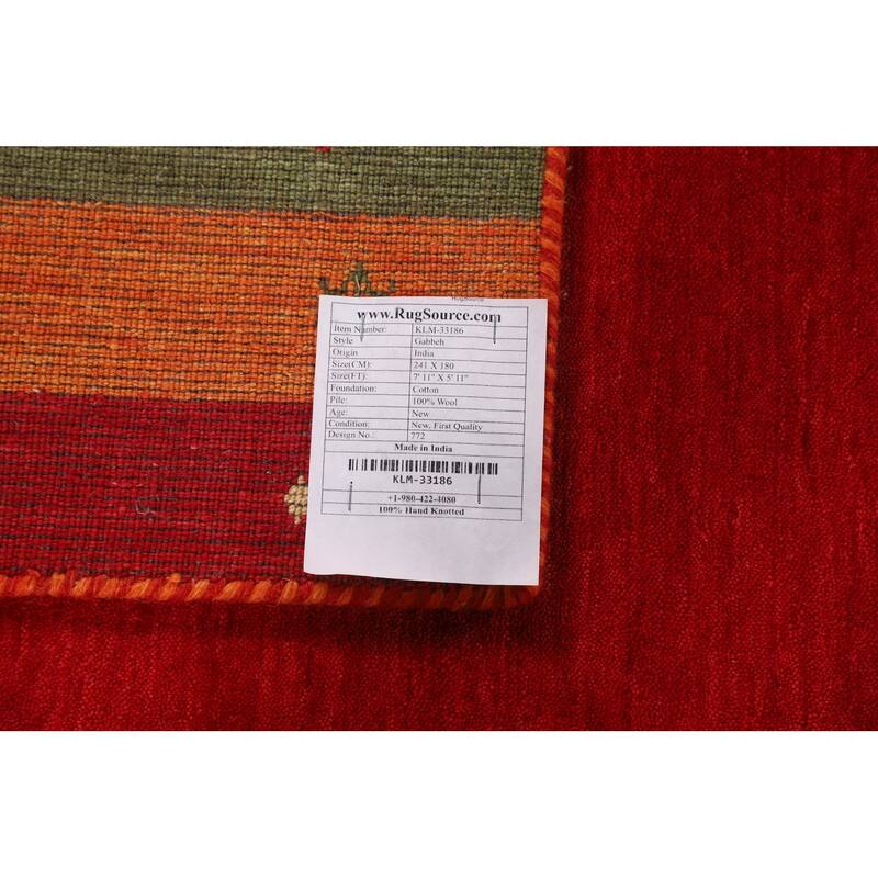 Red Gabbeh Indian Area Rug Handmade Wool Carpet - 5'11"x 7'11"