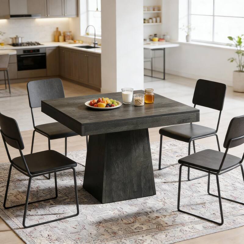 Square Dining Table for 4, Wood Kitchen Table with Thick Tabletop & Pedestal Base, Coffee Table Home Office Table