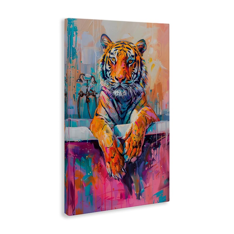 Stupell Bathing Tiger in Bright Tub Canvas Wall Art Design By LSR Design Studio