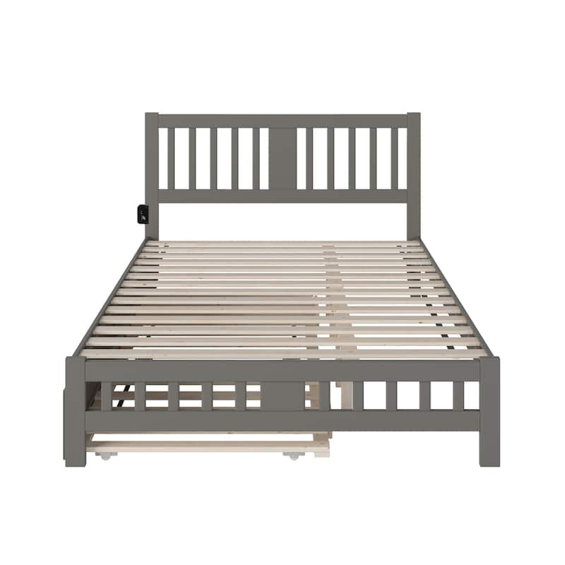 Twin Trundle Bed with Footboard - City Sleek Design - Grey Finish - Durable Wood Frame