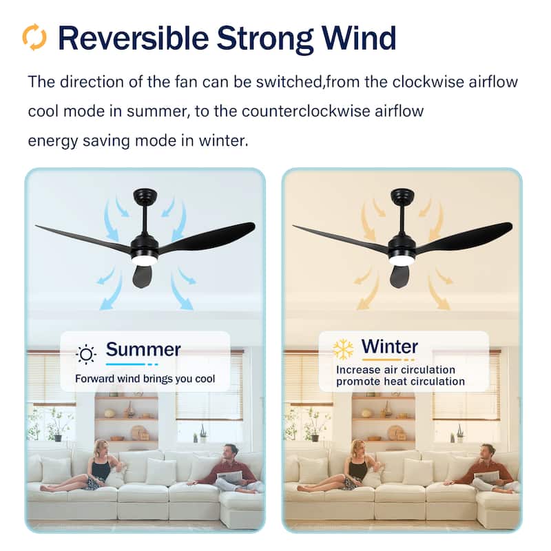 Sofucor 52" Ceiling Fan with Lights Quiet DC Motor 3 ABS Blade 6 Speed Levels,Remote Control,for Patio Living Room,Bedroom