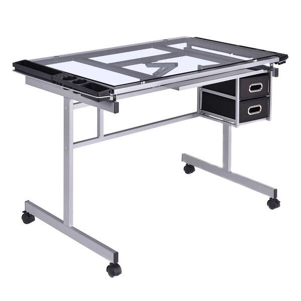 Shop Costway Adjustable Drawing Desk Rolling Drafting Table