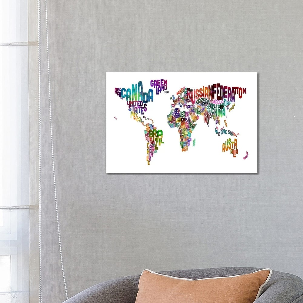 iCanvas "World (Countries) Typographic Map II" by Michael Tompsett Canvas Print