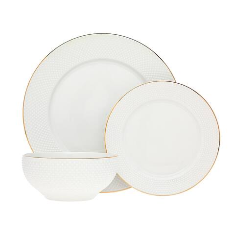 Pique Gold Rim 18 Piece Dinnerware Set, Service For 6