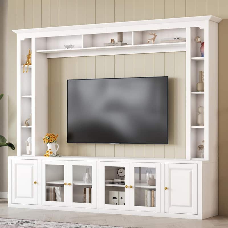 4-Piece Modern Entertainment Center Wall Unit with Bookshelves - All-in-1 Large TV Stand for TVs Up to 80" - White