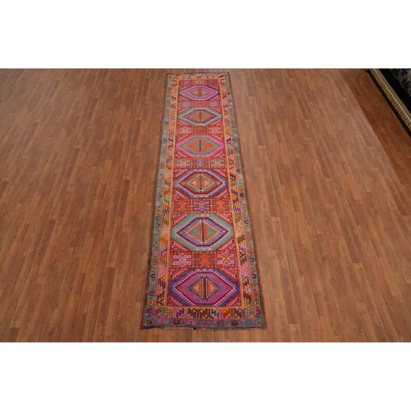 Hand Knotted Oriental 100% Wool Carpet Traditional Tribal Oranges & Rust Lori Runner Rug - 11' 10'' X 3' 1''