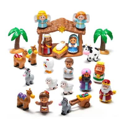 23 PCS Christmas Little Nativity Playset Figurine, Christmas Story Manger Scene Miniature Toys for Kids Xmas Gift - Multicolor
