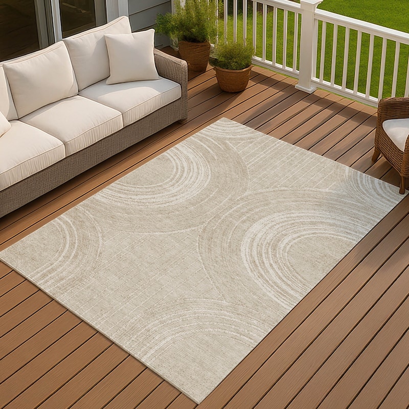 Machine Washable Indoor/ Outdoor Modern Trax Chantille Rug - Beige - 10' x 14'