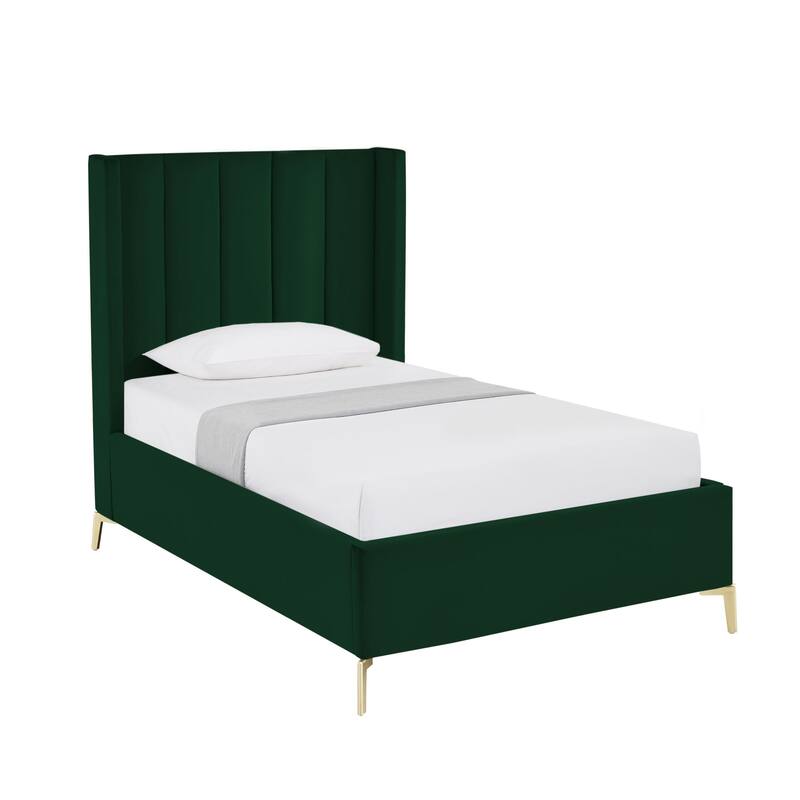 HomeRoots Green Velvet Upholstered Full Bed Frame