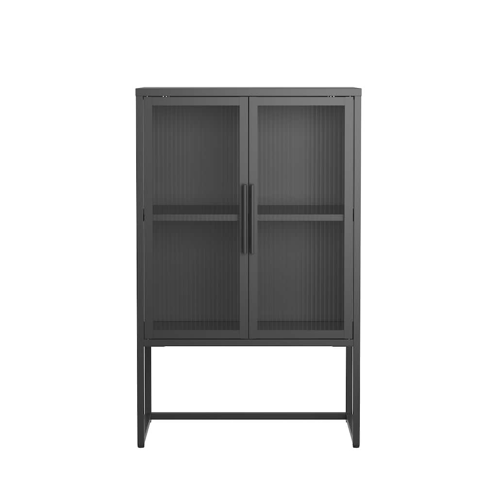 Benvolio 41.34-inch Black Two Door Metal Storage Cabinet with Fluted Clear Doors - 41.34