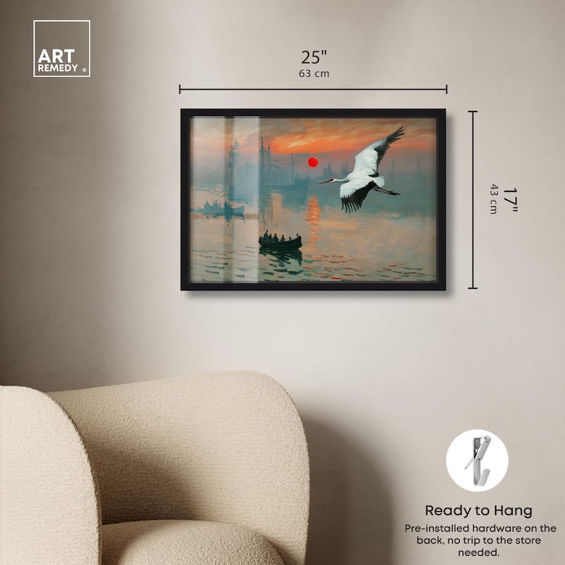 Crane Sunset Shadowbox by Art Remedy