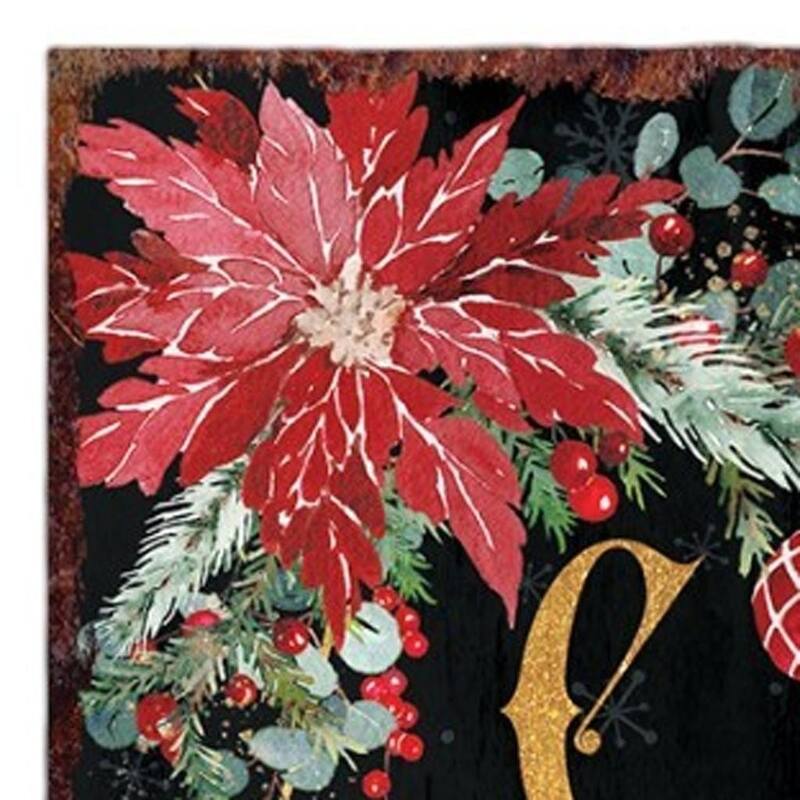 HomeRoots 36" Black Gold Green And Red Solid Wood Poinsettia Merry Christmas Porch Sign