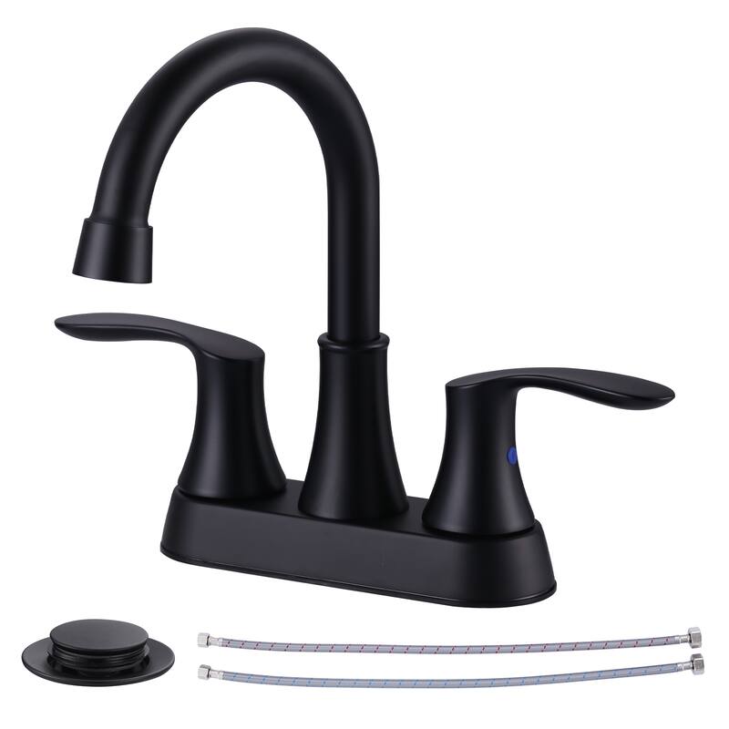 WOWOW 4 in. Centerset Double Handle High Arc Bathroom Faucet - Matte Black