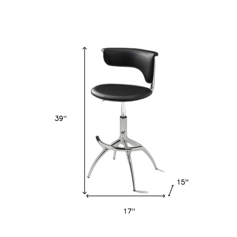 HomeRoots Set of Two Black and Silver Metal and Faux Leather Low Back Adjustable Height Bar Chairs