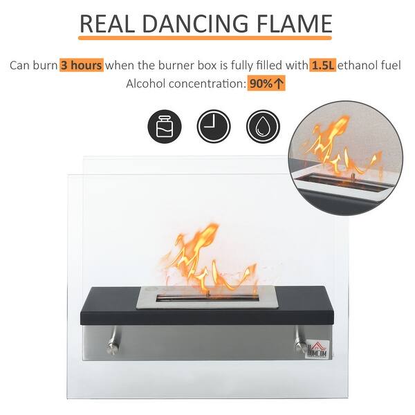 HOMCOM Portable Table Top Ventless Ethanol Fireplace Indoor Outdoor Fire Pit, 18.5