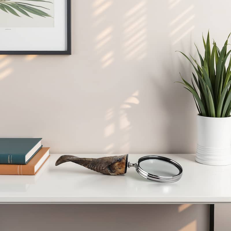 Glass Buffalo Horn Magnifying Glass Handcrafted Display - 2" Brown - 12" x 5" x 2" - Brown - 12" x 5" x 2"