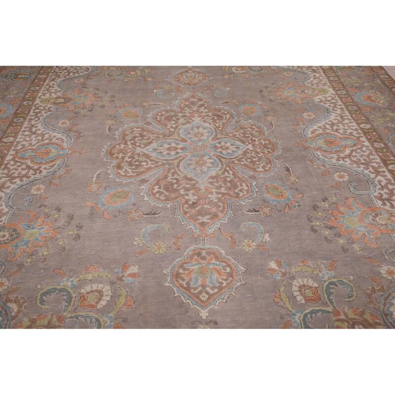Tabriz Vintage Persian Rug Hand-Knotted Traditional Wool Carpet - 9'6" x 12'11"