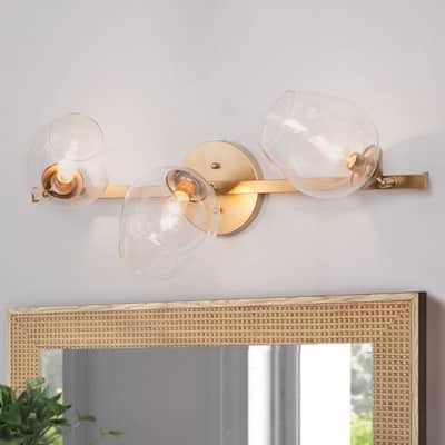Modern Gold 3-Light Glass Bathroom Vanity Light Adjustable Glass Shade Wall Sconce - L27.5" * W10.2" * H13"