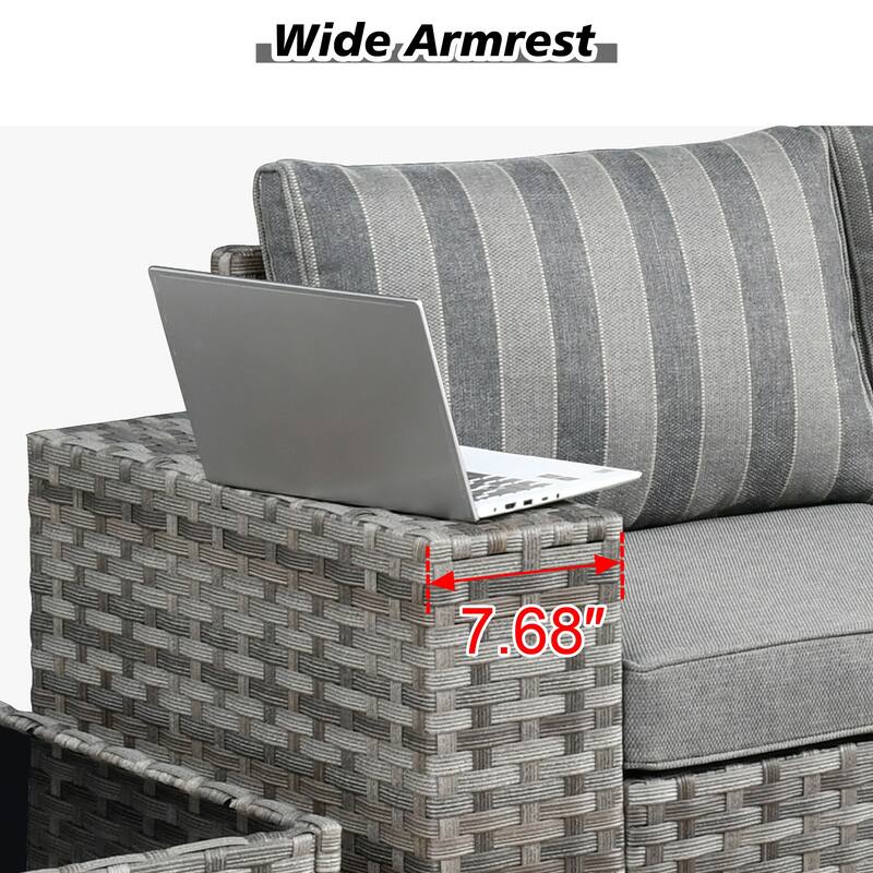 HOOOWOOO 9-piece Wicker Outdoor Modular Wide Armrest Sectional Set Fire Pit Set