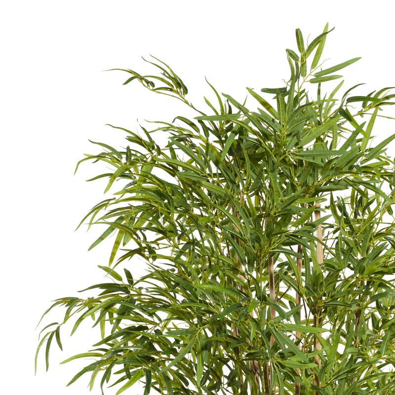 Green Faux Foliage Bamboo Artificial Tree with Realistic Leaves and White Fiberglass Pot