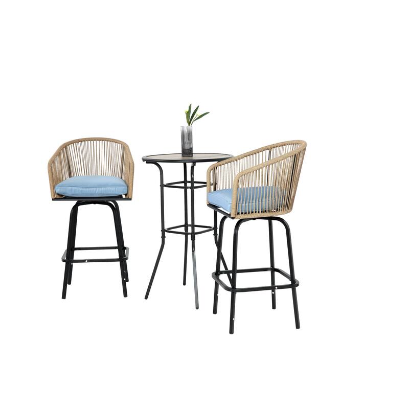 3pcs Outdoor Bar Set, Patio Bar Table and Chairs Set, Bar Height Patio Set - 2 x Swivel Bar Chairs , 1 x Round Bar Table