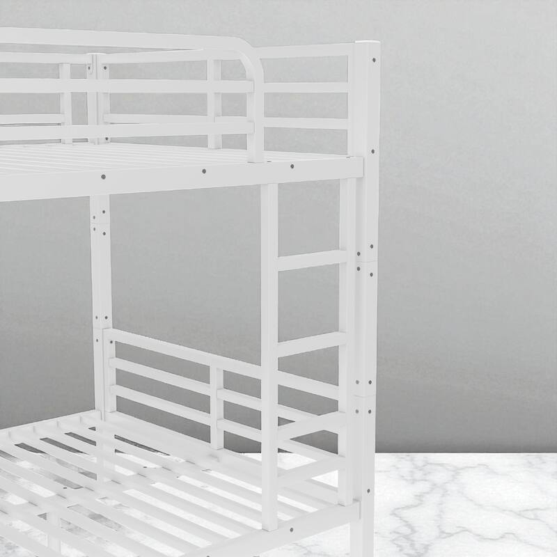 Full XL over Full XL Metal Bunk Bed for Teens and Adults, Space-Saving, Noise-Free Design, White